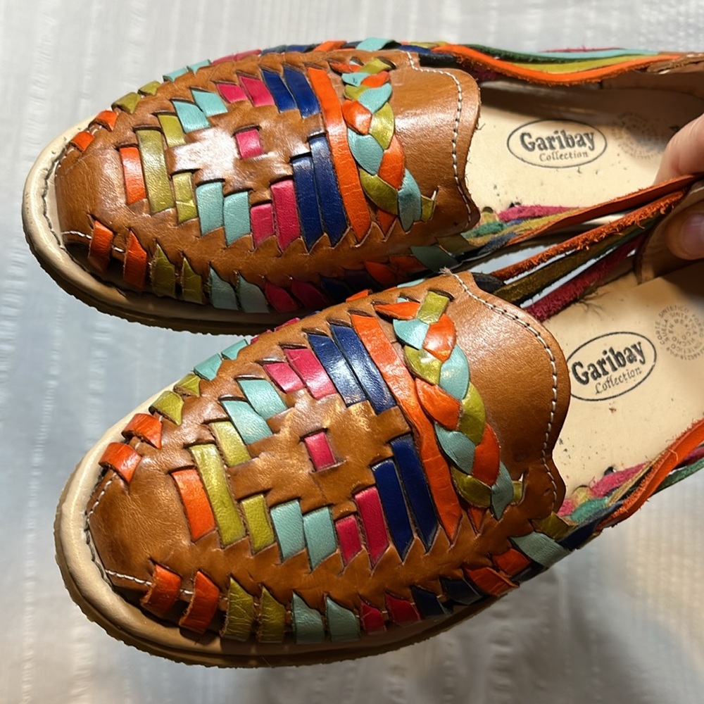 New Huarache Colorful Leather Mexican SANDALS Women’s 7-7.5 US Slip-On Shoes
